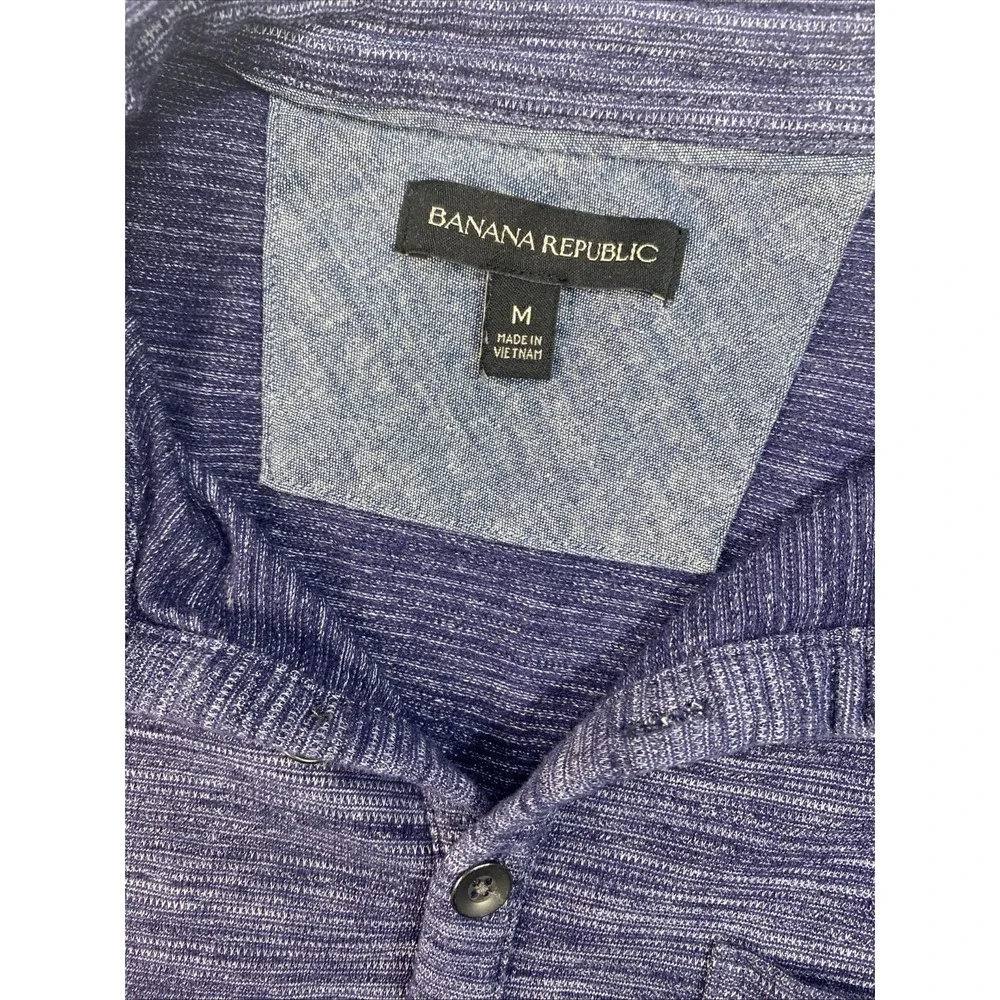 Banana Republic Mens Medium Polo‎ Textured Blue Knit Short Sleeve  Size M